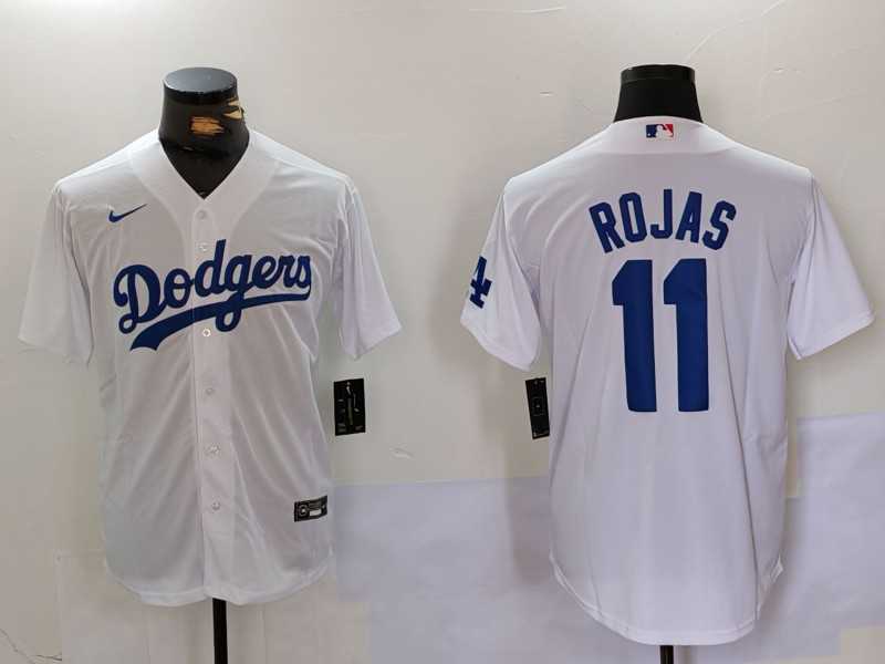 Mens Los Angeles Dodgers #11 Miguel Rojas White Cool Base Stitched Jersey